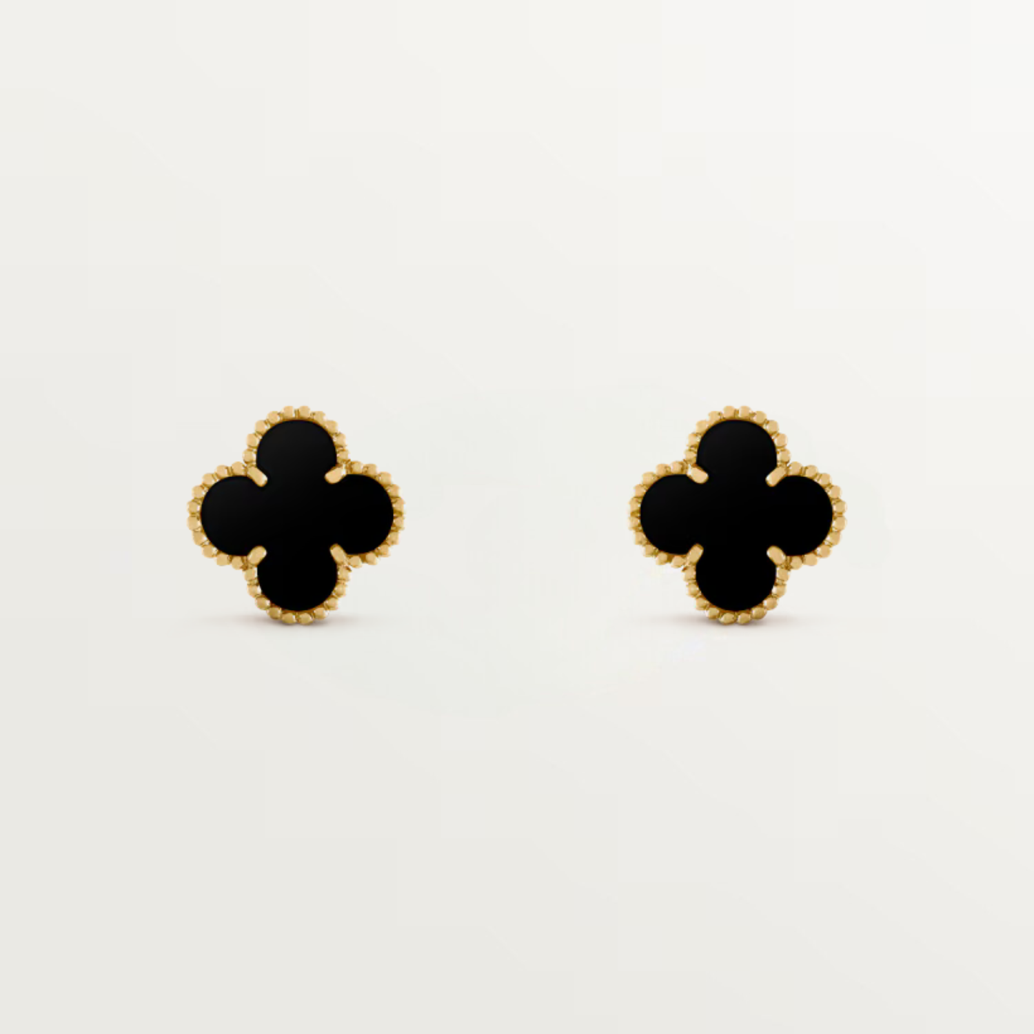 VINTAGE ALHAMBRA EARRINGS, ONYX, YELLOW GOLD