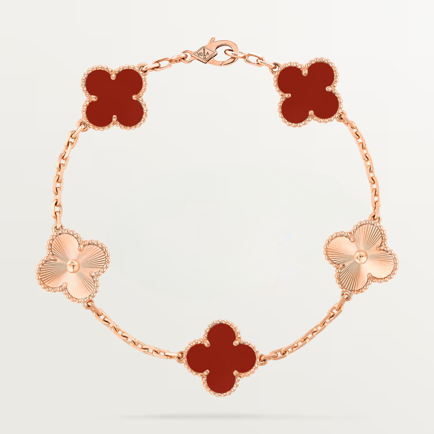 VINTAGE ALHAMBRA BRACELET, 5 MOTIFS, CARNELIAN, ROSE GOLD