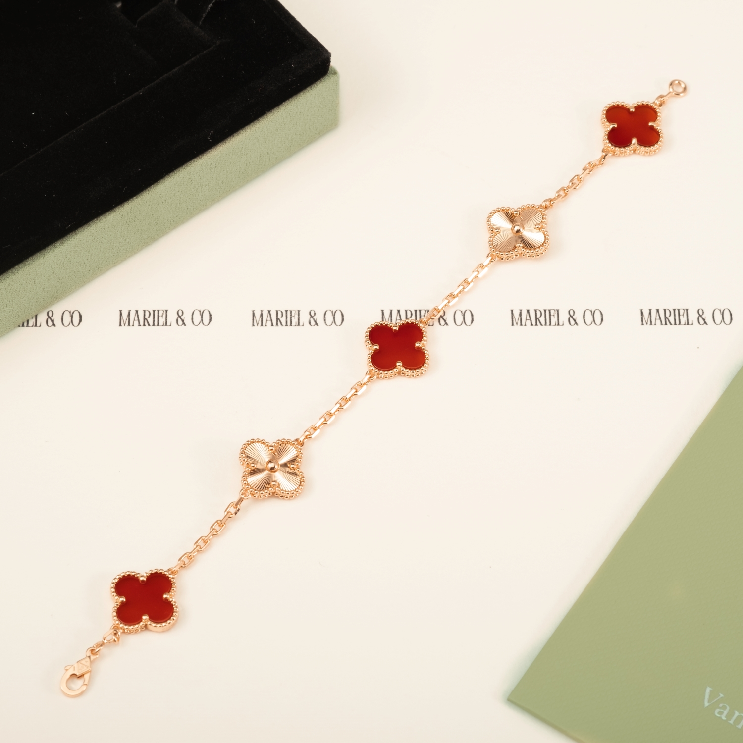 VINTAGE ALHAMBRA BRACELET, 5 MOTIFS, CARNELIAN, ROSE GOLD